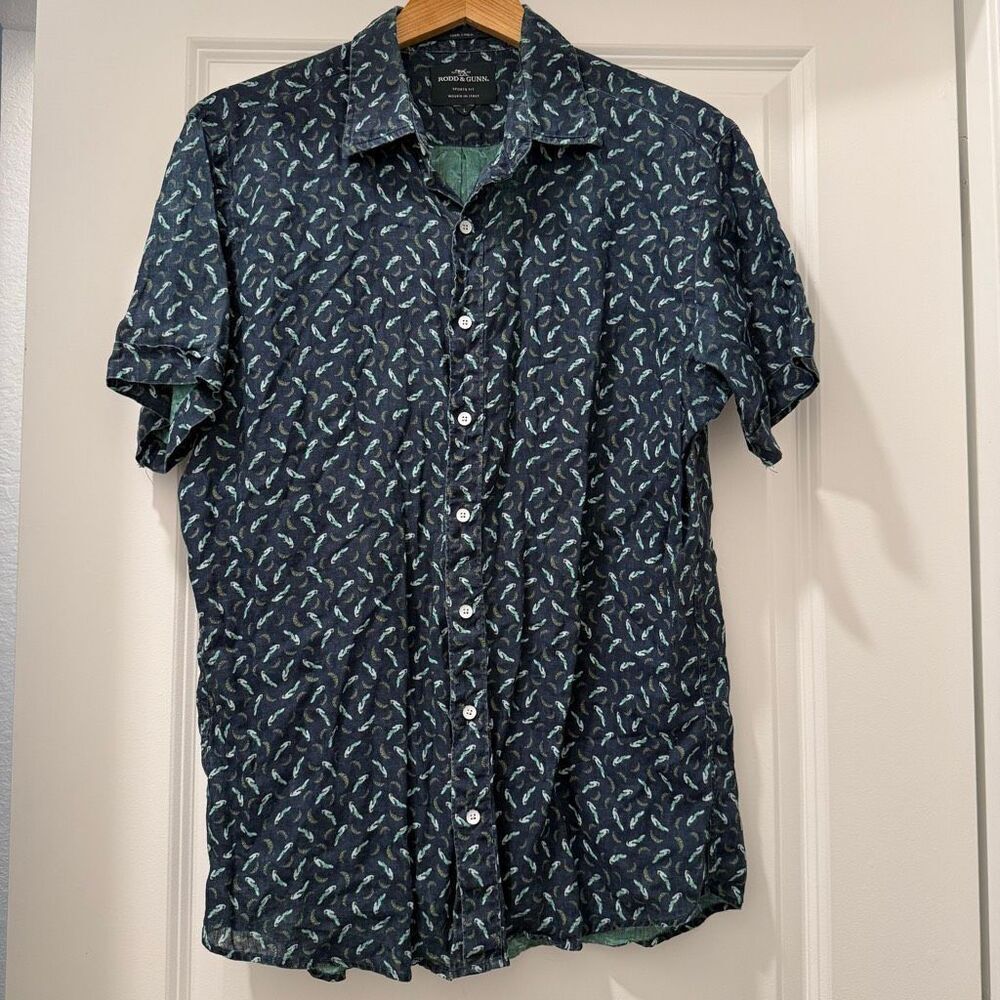 Rodd & Gunn Harbour Parrot Bird Print Linen Button Front Shirt Size L
